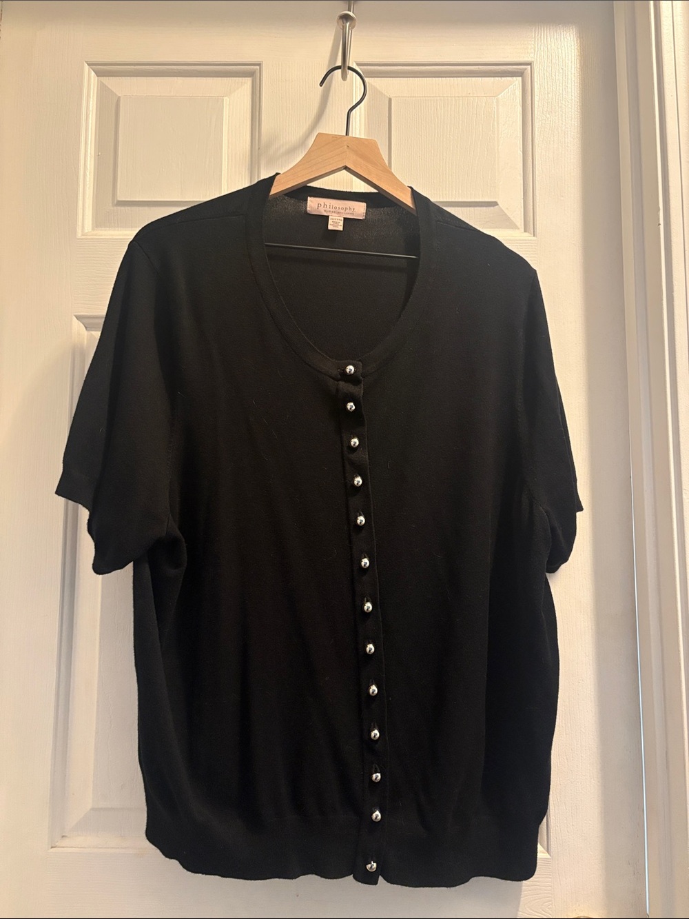 Philosophy Black Short Sleeve Cardigan with Silver Buttons